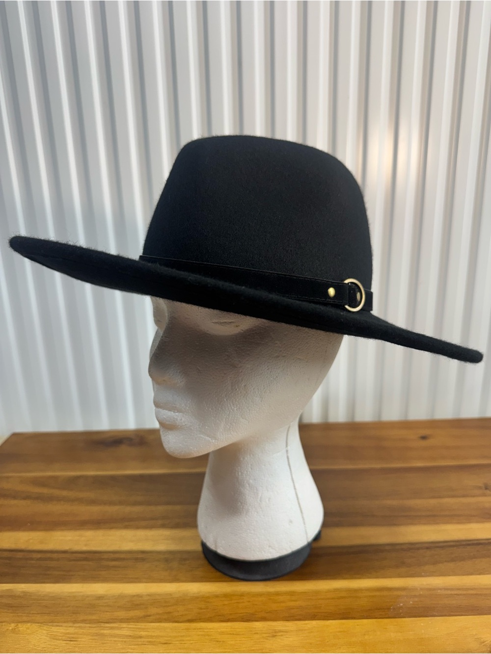 Artisan Ny Black Wide-Brim Felt Hat with Gold Accent